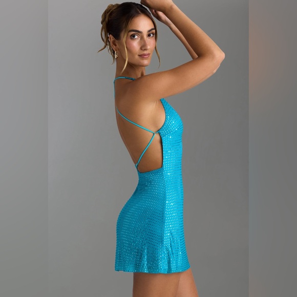 Oh Polly Teal Backless Dress - Picture 4 of 9